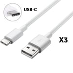 Lot 3 Cables USB-C Chargeur Blanc pour Samsung Galaxy A40 / A50 / A70 / A3 2017 / A5 2017 / A8 2018 / A9 2018 - Cable Type USB-C Mesure 1 Metre [Phonillico]