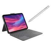 Logitech Combo Touch 10.9” iPad Keyboard Folio & Crayon (2nd Gen) Digital Pencil for iPad Bundle, Silver/Grey