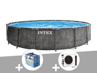 Kit piscine tubulaire Intex Baltik ronde 5,49 x 1,22 m + B?che ? bulles + Pompe ? chaleur
