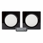 WiiM Amp &amp; DLS Flatbox D-One Svarta Stereopaket Vägghögtalare