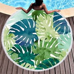 Round Beach Towel Blanket Flower Tropical,Morbuy Beach Throw Hippie Tapestry Table Cloth Meditation Yoga Picnic Mat Travel Bath Microfibre Shawl Roundie Camping 2 Clips (Green turtle leaf,150cm)