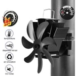 7 Lames Ventilateur Poele à Bois, avec thermometre, Ventilateur de cheminée noir pour poêle à bois à bûches, pour la maison, silencieux, à économie