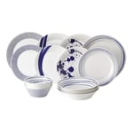 Royal Doulton - Pacific Blue Collection - Porcelain Tableware Set of 16 - Dinner Plates, Salad Plates, Pasta Bowls, Cereal Bowls