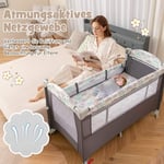 5 i 1 hopfällbar sidosäng resesäng med madrass 2 plan babysäng med hjul grå