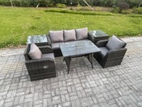 Rattan Wicker Garden Furniture Patio Conservatory Sofa Set with Dining Table Reclining Chair 2 Side Tables