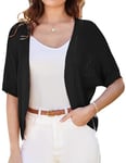 GRACE KARIN Bolero Femme Ouvert Elegant Gilet Court Femme Ete Léger de Mariée Manche Courte Noir S