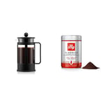 BODUM Kenya 8 Cup French Press Coffee Maker, Black, 1.0 l, 34 oz & illy Coffee, Classico Filter Coffee, Medium Roast, 100% Arabica Coffee Beans, 250g