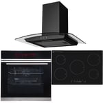 SIA BISO11SS 60cm Black Touch Control 13 Function Single Fan Oven, 75cm 5 Zone Induction Hob & Curved Glass Cooker Hood Kitchen Extractor Fan