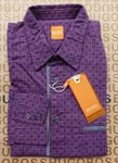 New Hugo BOSS mens purple geo regular long sleeve smart casual suit shirt SMALL