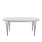 Fritz Hansen - B619 Superellips Utdragbart, Laminat, Vit, Svart pulverlack - Matbord - Arne Jacobsen,Bruno Mathsson,Piet Hein