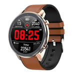 KYLN Smart Watch Men Women ECG SmartWatch Heart Rate Monitor Full Round Touch Smart Watch IP68 Fitness Tracker Bracelet-Gold_Brown