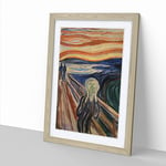 The Scream By Edvard Munch Classic Painting Framed Wall Art Print, Ready to Hang Picture for Living Room Bedroom Home Office Décor, Oak A4 (34 x 25 cm)
