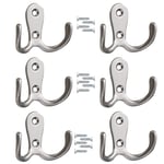 6 PCS Double Door Hooks Vintage Antique Coat Hooks Double Prong Wall Mounted Decorative Clothes Hat Hooks Double Robe Hooks Screw In Door Hooks For Kitchen Bedroom Wall Bathroom Hanging With Screws