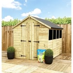 13 x 8 Pressure Treated Low Eaves Apex Garden Shed with Double Door