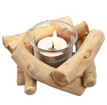 Uooker Handmade Wooden Tea Light Candle Holder with Glass Cup Rustic Country Coastal Style for Home Decoration Rustic Wedding Party Birthday Holiday Valentine's Day Christmas