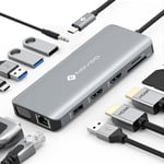NOVOO Doc USB C 12-en-1 Multiport Hub avec Dual HDMI 4K, VGA, USB, PD 100W, RJ45 LAN, Lecteur de Carte SD/Micro SD Station d'accueil pour Macbook Pro Air