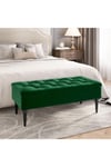 Green Buttoned Tufted Velvet Storage Ottoman Bench with Rubberwood Legs Luxury Bed End Stool