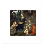 Leonardo Da Vinci Virgin Of The Rocks Painting 8X8 Inch Square Wooden Framed Wall Art Print Picture with Mount