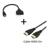 Pack HDMI pour TV et PC (Cable HDMI 2m + Adaptateur Double HDMI) Gold 3D FULL HD 4K (NOIR) - Neuf
