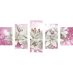 DIY 5D Diamond Painting Kit for Adult Kids,White Magnolia Flowers Decorated Pink 5 Pieces Full Drill Embroidery Cross Stitch Picture Supplies Arts Craft for Home Wall Decoration Paint 17.7x37.4 inch