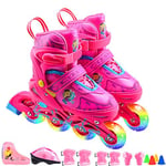 Pool Roller Skates Children's Full Flash Suit 3-5-6-8-10 Years Old Men And Women Adjustable Roller Skates Single Row Roller Skates ABES-7 Mute Carbon Steel Bearings,Pink,L