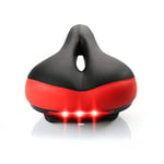 Bike Seat Bicycle Saddle with Taillight, Shock Absorber Ball Design, Comfortable, Breathable, Fit Most Bikes Red