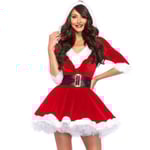 Jul Damer Sexig Kort Tomte Klänning Cosplay Kostym Present red L