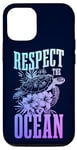 Coque pour iPhone 15 Respect The Ocean Sea Turtle Surfer Plongée Fleurs