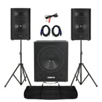 Mobile DJ Speakers PA Amplifier Mixer Stands Band Disco Kit Set 1400W 12"