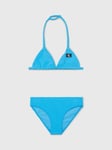 Calvin Klein Kids' Logo Triangle Rib Bikini Set, Malibu Blue