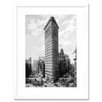 Flat Iron Building New York City Architecture 1903 Vintage Black and White Cityscape Photograph Artwork Framed Wall Art Print 12X16 Inch