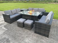 Outdoor Rattan Garden Furniture Gas Fire Pit Dining Table Gas Heater Sets Side Table Small Footstools