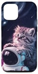 Coque pour iPhone 15 Pro Chaton drôle de chat dans l'espace mignon rétro art vintage