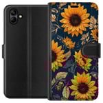 Samsung Galaxy A05 Svart Plånboksfodral Solrosor