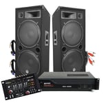 Pack Sonorisation DJ PA Enceintes 2x15"/38cm 4000W bassreflex BM SONIC + Ampli XGA 2000W avec Table de mixage Ibiza + CABLES