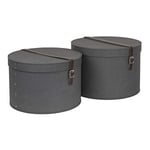 Bigso Box of Sweden lot de 2 boîtes à rangement avec couvercle – Boîtes rondes avec lanières en cuir – petite et grande boîtes à chapeau en panneau de fibres et papier effet lin – noir