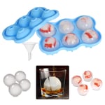 Ice Cube Tray Silicone Ice Moulds 6 Giant Ice Ball Cube Maker with Removable Lid & Funnel Reusable Dishwasher Safe BPA Free Ice Trays for Freezer, Whiskey, Cocktail, Wine, Baby Food (Blue)