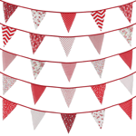 40ft Tygbanderoll Röd Blommig Vintage Bunting Flaggor Återanvändbara Bomulls Triangel Flaggor Girlang Med 42st Vimplar För Trädgård Bröllop Baby Shower