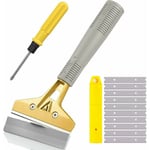 Grattoir à lame de rasoir, 10 cm avec 10 lames en métal supplémentaires, grattoir multi-usage, pour fenêtre, verre, sol, mur, poêle, peinture,