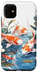 iPhone 11 four koi fish japanese carp asian goldfish flowers lily pads Case