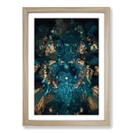 Big Box Art Mirror Reflection in Abstract Framed Wall Art Picture Print Ready to Hang, Oak A2 (62 x 45 cm)