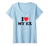 Womens I Heart My Ex GF BF Husband Wife Red heart Love I Love My Ex V-Neck T-Shirt