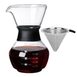 Pour Over Coffee Maker, Luckits Glass Coffee Pot & Coffee Brewer with Stainless Steel Filter, Paperless Glass