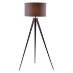 Teamson Home Romanza 157cm Tripod Floor Lamp, Minimalist Light in Living Room, Dining Room, Bedroom or Home Office, in Grey with Grey Linen Drum Shade