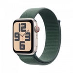 Apple Watch SE (GPS + Cellular) 44 mm stjärnvit aluminiumhölje och dammgrön Sport Loop-armband (MXGV3)