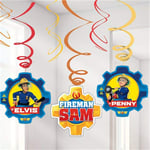 9902182 Fireman Sam Hanging Swirl Decorations 6pk