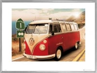 1art1 Poster Reproduction Encadré: VW Volkswagen - Bus VW, Route One Californie IV (60x80 cm), Cadre Plastique, Argent