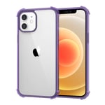MoKo Compatible with New iPhone 12 Mini Case 5.4 inch 2020, Anti-Yellow Shockproof Reinforced Corners TPU Bumper & Anti-Scratch Transparent Hard Panel Protective Cover, Crystal Clear&Purple
