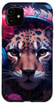 Coque pour iPhone 11 Cute Anime Gamer Cheetah Gaming Casque Rose Fleurs Art
