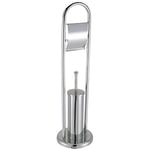 Bath Vida Toilet Brush and Paper Holder Round Base Bathroom Stand, Stainless Steel/Metal